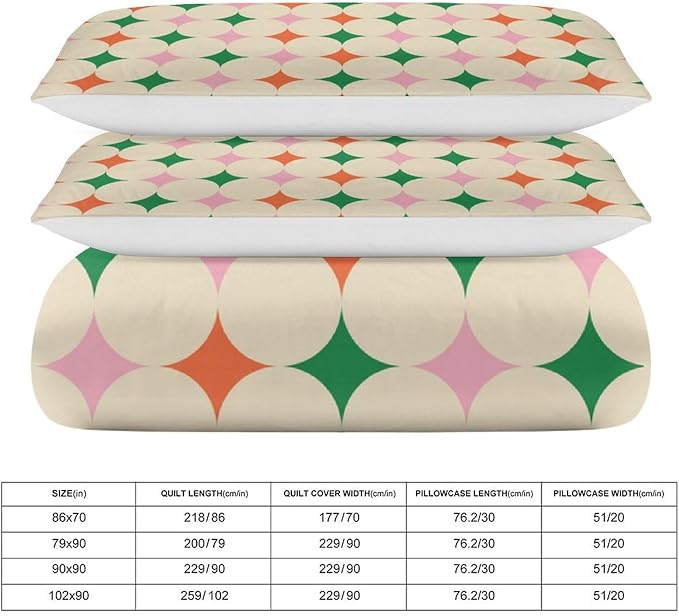 Modern Mid Century Duvet Cover, Vintage Geometry Bedding Sets Soft Comforter Cover，Aesthetic Abstract Art Bedding 3 Piece (1 Duvet Cover 90"x90" + 2 Pillow Sham 20"x30")