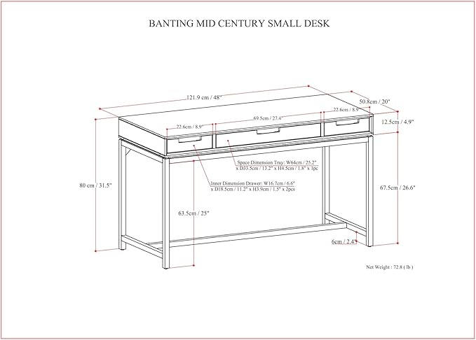 SIMPLIHOME Banting Small Desk - 48 Inch Wide Solid Wood and Metal Writing Desk in Walnut Brown, Modern Industrial Home Office Computer Table for Study with 2 Drawers and Flip-Down Keyboard Tray