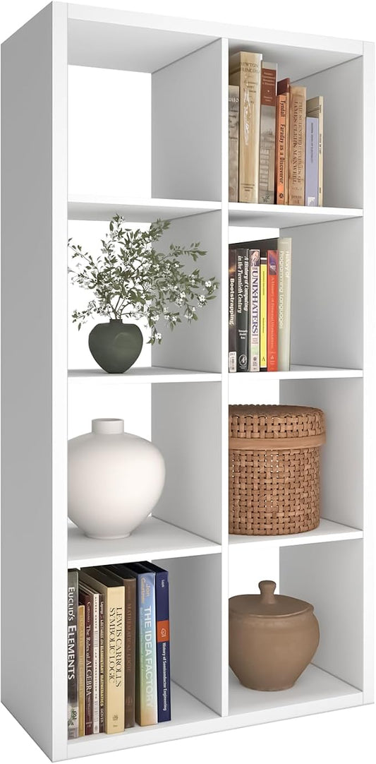 CTESNE【2026 Wooden Thick Frame 8 Cube Storage Organizer Shelf with Anti-Tipping Kits + Reversible Open Back Bookcase, Horizontal and Vertical Dual-use（White,11inch）