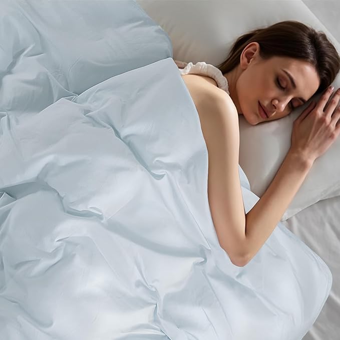 NEXHOME PRO Duvet Cover Set Twin Size Linen Look Textured Organic Natural 100% Washed Cotton Duvet Cover 2 Pieces Bedding Set with Zipper Closure, Breathable, Soft, Light Baby Blue (No Comforter)