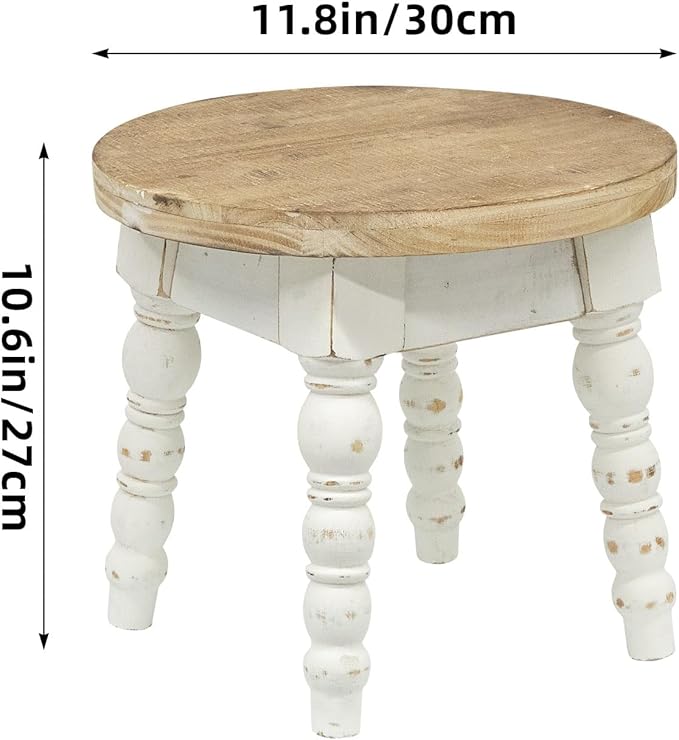 Wooden Step Stool for Kids Adults, Farmhouse Step Stool or Plant Stand Indoor, Portable and Sturdy Versatile Foot Stools for Bathroom, Bedroom, Office, Kitchen, Plant Stand (Round)