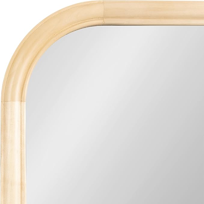 Kate and Laurel Glenby Mid-Century Modern Arch Wall Mirror, 24 x 36, Natural Wood, Wooden Arched Bathroom Mirror with Rounded and Stepped Frame Profile