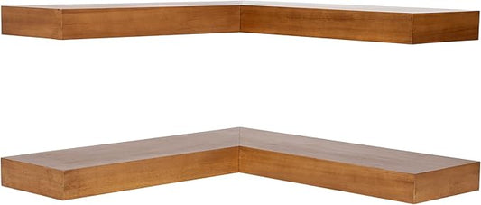 Kate and Laurel Havlock Modern Wood Two-Piece Floating Corner Shelf Set, 26 x 8 x 3, Rustic Brown, Wooden Corner Shelving with Unique Geometric Shape for Living Room Decor or Entryway Storage