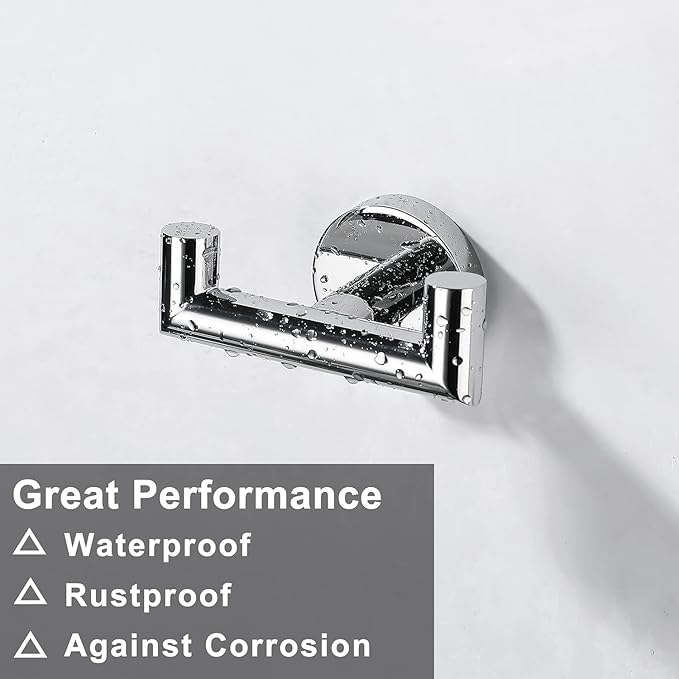 Towel Hooks for Bathrooms, Polished Chrome Towel Hook for Kitchen Bathroom, SUS304 Stainless Steel Coat Hook, Heavy Duty Double Towels Holder Hooks for Hanging Towels, Coats,Clothes,Wall Mount, 1 Pack