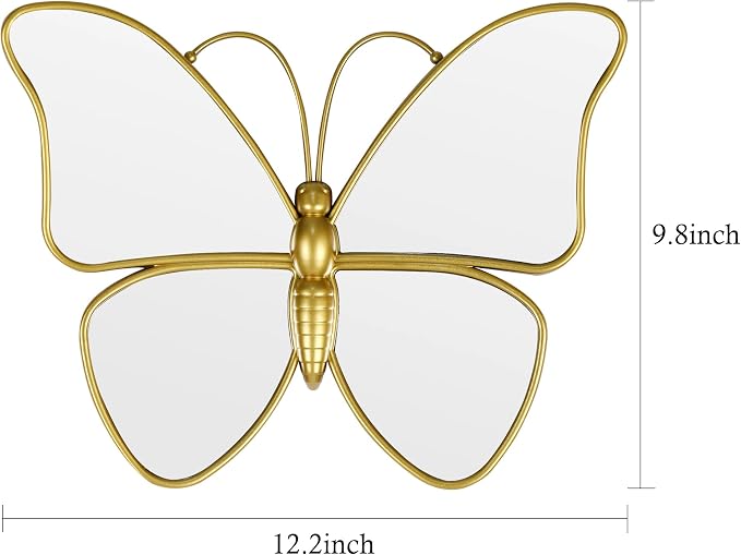 Decorative Butterfly Wall Mirror with Gold Plastic Frame (12.2 x 9.8 inch)