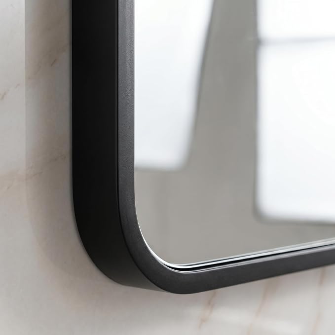 HARRITPURE 26"x38" Arched Bathroom Mirror, Wall Mounted Mirror, Black Arch Mirror, Aluminum Alloy Frame Wall Mirror for Living Room, Bedroom, Entryway