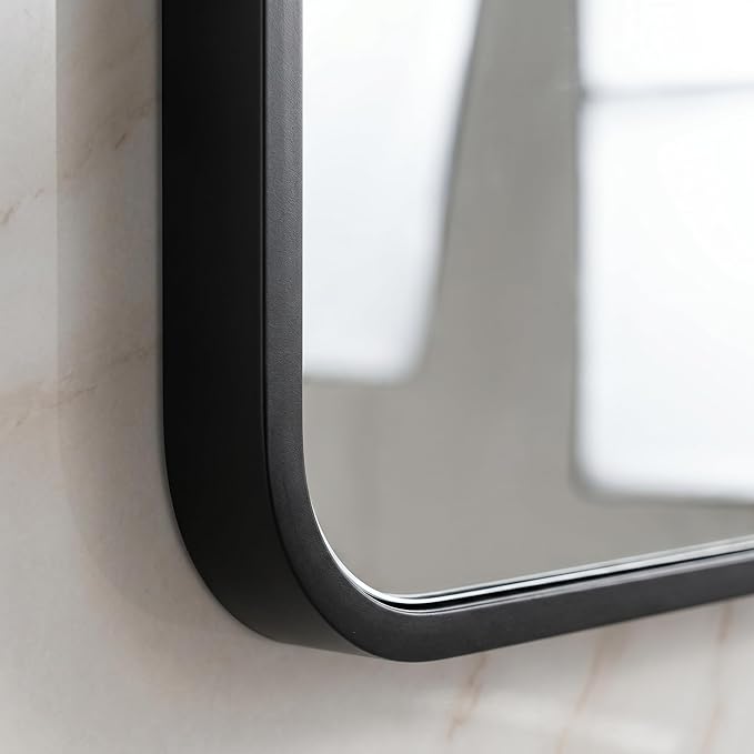 HARRITPURE 20"x28" Arched Bathroom Mirror, Wall Mounted Mirror, Black Arch Mirror, Aluminum Alloy Frame Wall Mirror for Living Room, Bedroom, Entryway