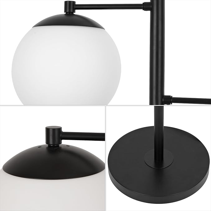 JONATHAN Y 66" Black Modern 3-Light Metal Cylinder Floor Lamp Mid-Century Tree Standing Lamp for Living Room Bedroom with White Glass Globe Shades LED Bulbs Included JYL3087B