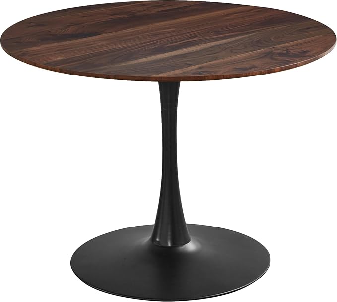 42 Inch Round Dining Table,Mid-Century Tulip Table with Metal Pedestal Base,Modern Leisure Table for Small Space Kitchen Dining Room,Easy Assembly,Walnut and Black