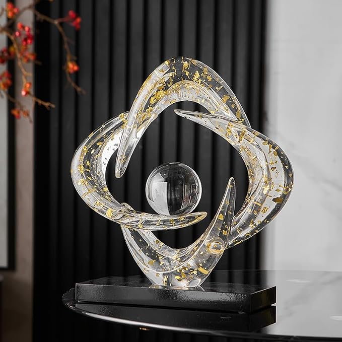 Abstract Art Sculpture, Resin Gold Decorative Statue, Modern White Ornaments for Living Room, Decorativas Modernas for Coffee Table/Entryway/Office Collectibles (Gold foil)