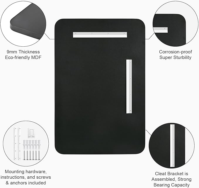 Black Bathroom Mirror 24X32 Inch Rounded Rectangle Wall Mirror Stainless Steel Metal Frame Vanity Mirror Anti-Rust for Entryway, Bathroom, Vanity, Living Room Hangs Vertically or Horizontally