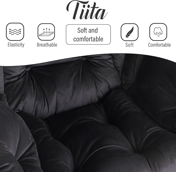 Tiita Lazy Chair with Ottoman, Black Modern Large Accent Chair, Comfy Leisure Sofa Armchair with Ottoman, Reading Chair with Footrest for Bedroom, Living Room, Dorm Rooms, Velvet Black