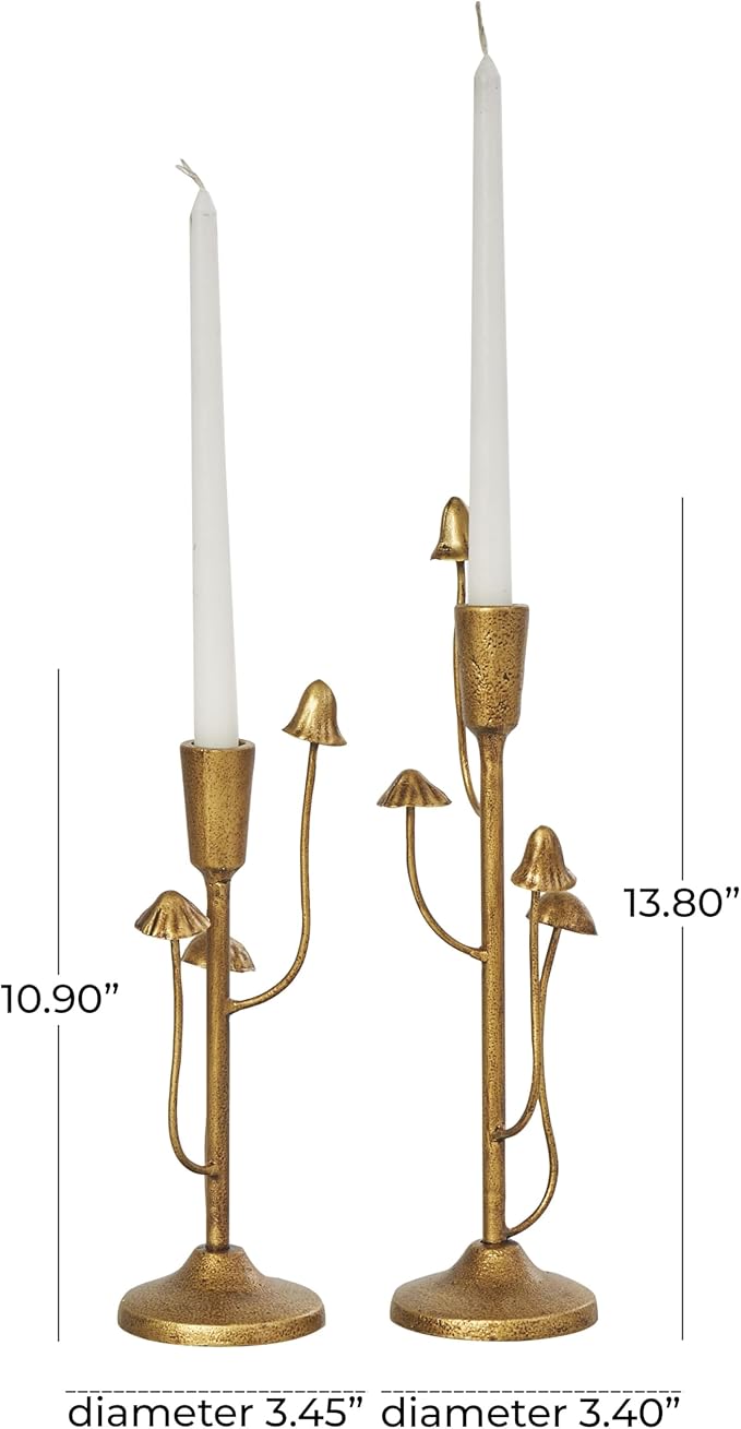 Deco 79 Metal Abstract Decorative Candle Holder Mushroom Inspired Candle Stand, Set of 2 Candlestick Holder 11", 14"H, Gold