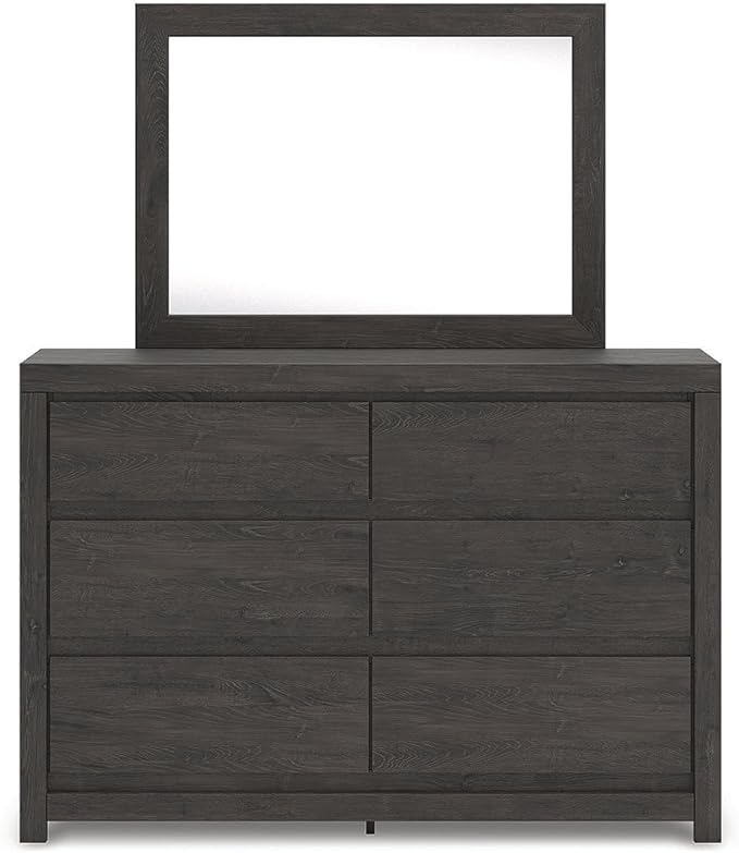 Signature Design by Ashley Parlayon Modern 6-Drawer Dresser and Mirror with Anti-Tipping Restraint, Black