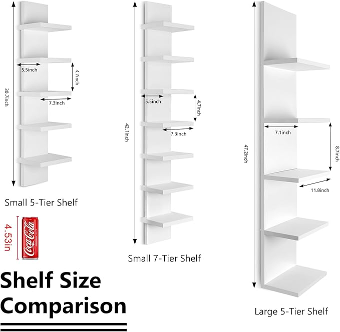 Homaterial Small 7 Tier Vertical Wall Shelf for Home Decor & Makeup Vanity - White Narrow Display Storage Shelf for Small Spaces, Decorative Vanity Shelf
