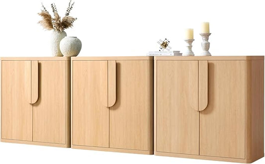 103.5'' Sideboard Buffet Cabinet W/Storage, Modern Accent Cabinets W/Curved Handles & Adjustable Shelves, 6 Doors Coffee Bar Buffet Table Credenza for Living Room Kitchen Hallway, Natural Oak