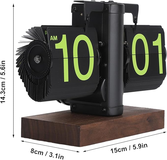 FOSA Flip Desk Clock, Retro Vintage Flip Desk Table Clock, Digital Sided Large Numbers Mechanical Flip Clock Wood Base for Living Room, Study Room and Office（Frosted Black）