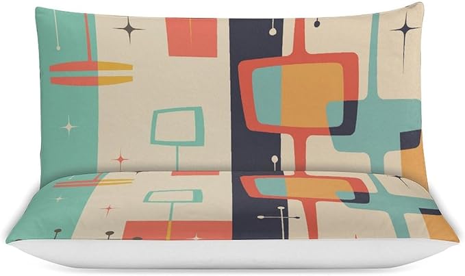 Mid Century Duvet Cover Queen Retro Atomic Bedding Set, Rainbow Grid Comforter Cover Vintage Fifties 1950s Bed Set，Abstract Art Bedding 3 Piece (1 Duvet Cover 79"x90" + 2 Pillow Sham 20"x30")