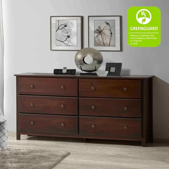 Grain Wood Furniture Shaker 6-Drawer Dresser, Solid Wood with a Cherry Finish