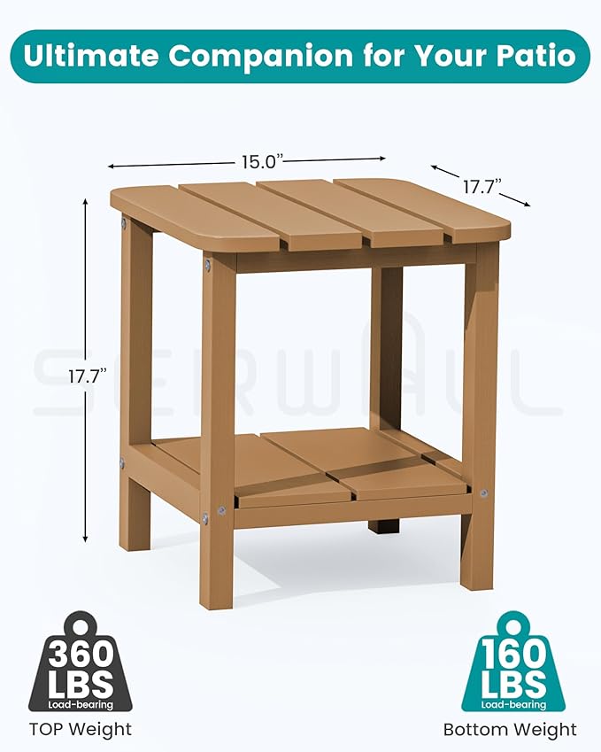 SERWALL Double Adirondack Side Table Rectangular End Table Set of 2, Brown