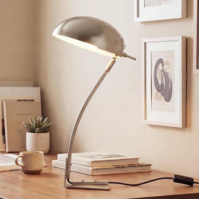 18.4" Metal Desk Lamp Modern Industrial Table Lamp, Adjustable Neck Architect Lights (3000K) with On/Off Switch, Bedside Reading Lamps for Office Bedroom Study Room Side Table (Nickel)