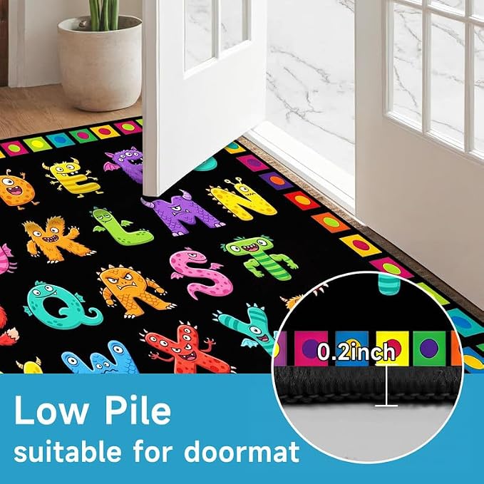 Alphabet Monster Area Rug for Kids 3'x5' Colorful ABC Learning Carpet Non Slip Educational Play Mat for Nursery Bedroom Playroom Classroom Entryway Living Room Home Decor
