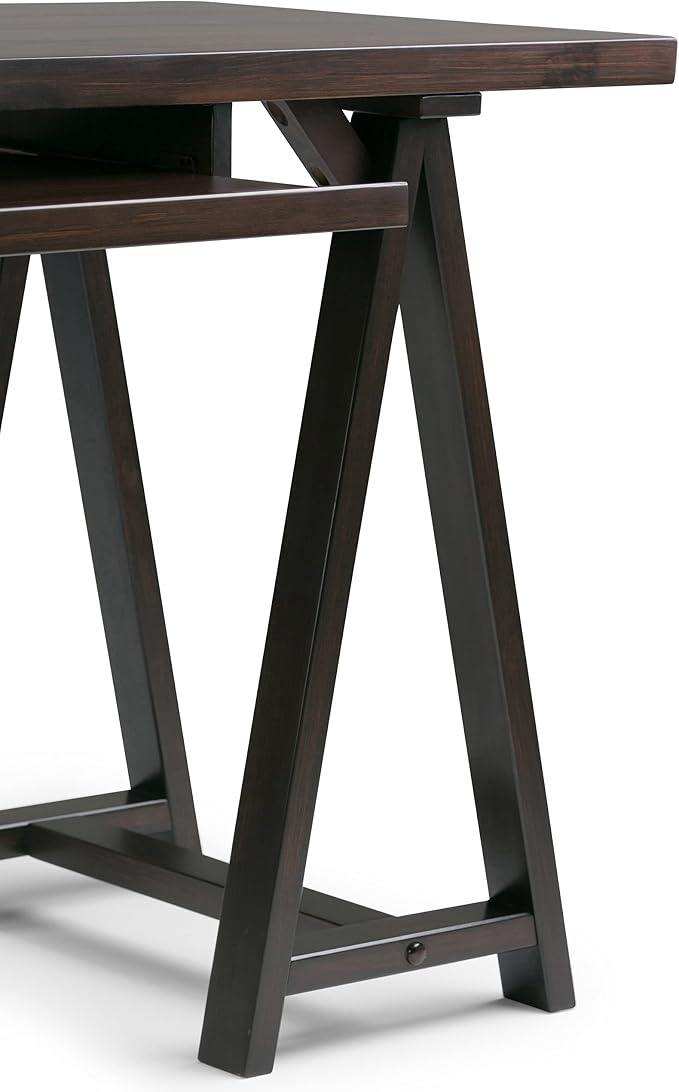 SIMPLIHOME Sawhorse Desk - 60 Inch Wide Solid Wood Writing Desk in Dark Chestnut Brown, Modern Industrial Home Office Computer Table for Workspace with Sawhorse Base and Integrated Keyboard Tray