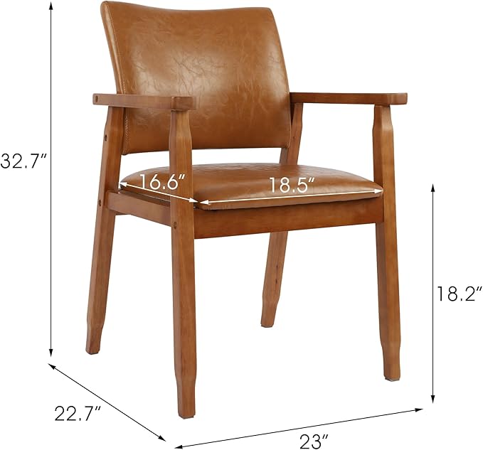 NOBPEINT Mid-Century Dining Side Chair with Faux Leather Seat in Brown, Arm Chair in Walnut, Set of 2
