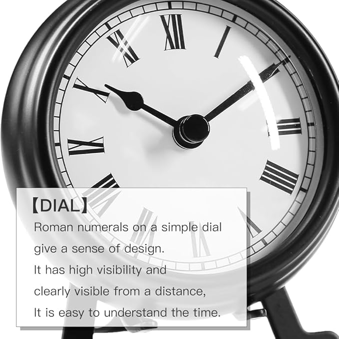 BESTIME AM-07 Black Metal Desk Clock.Small and Exquisite,Easy Read White Dial Black Numerals,Indoor,Elegant,Classy Style,Office,Living,Kitchen,Bedroom,Children's Room.