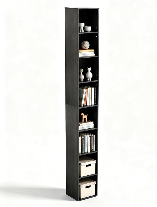 8-Cube Storage Organizer Bookcase, Tall Narrow Bookshelf for Home Office, Black
