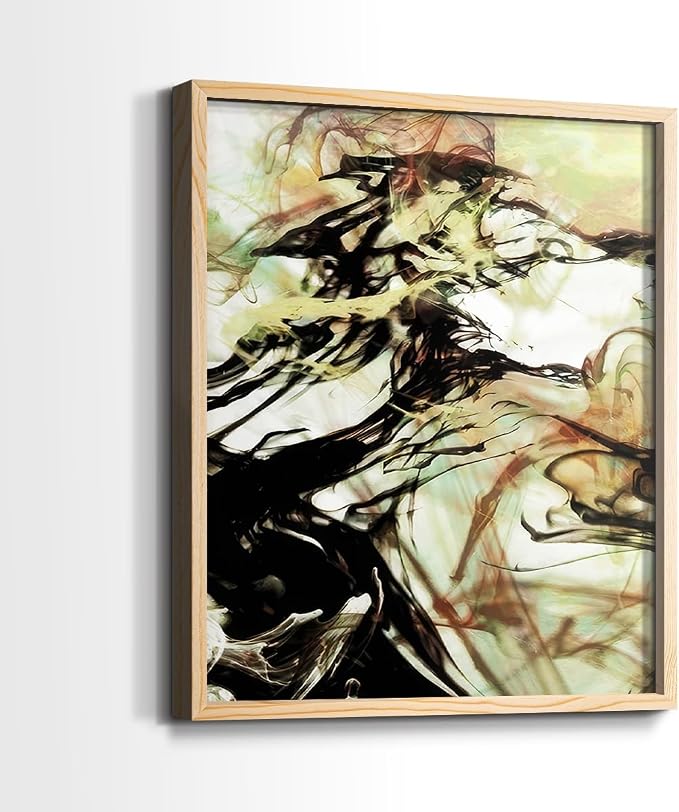 Renditions Gallery Set of 2 Peel & Stick Framed Prints, Abstract Wall Art, Vaping Smoke Design Wall Decor, Re-Stickable - Ready to Hang - 11"x14" - NATURAL WOOD Frame LT588