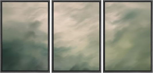MUDECOR Framed Wall Art Print Set Soft Green Cloudscape Tranquil Abstract Nature Illustrations Modern Art Boho Decorative Colorful Chic for Living Room, Bedroom, Office - 24"x36"x3 Black