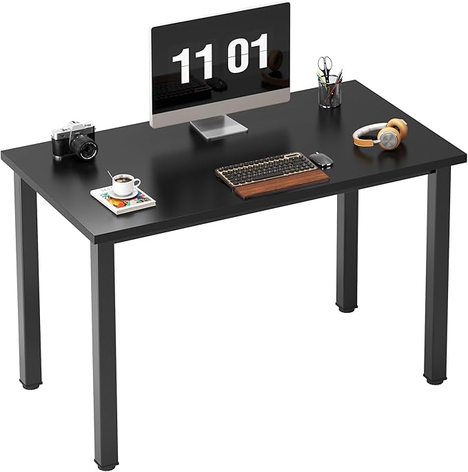 Need 39.4 inch Small Computer Desk, Sturdy Writing Desk for Small Spaces, Teens Computer Desks Study Table Laptop for Home Office, Black Metal Frame, Black Tabletop