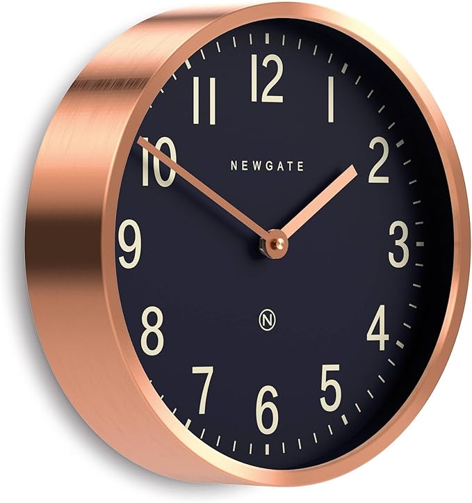 NEWGATE® Master Edwards wall Clock | Mid-Century Style Clock | 12 inch | Deep Metal case with Copper/Rose Gold Finish | Modern Retro Design for Kitchen, Living Room or Office