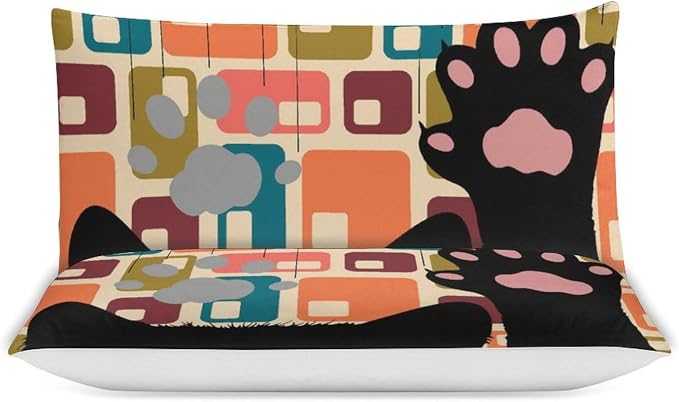 Mid Century Duvet Cover Sets Vintage Black Cat Modern Style Printed Lightweight Soft Quilt Cover Abstract Geometric Minimalist Soft Microfiber 3 Piece (1 Duvet Cover 79x90in + 2 Pillow Sham 20x30in)