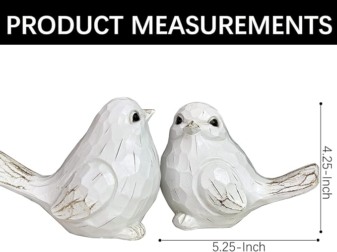 Set of 2 White Bird Decor for Home Decor, Farmhouse Bird Decor Bird Statue Sculpture - Decorative Carved Rustic Distressed Animal Bird Decor Ornaments - Collectible Bird Figurine | Spring