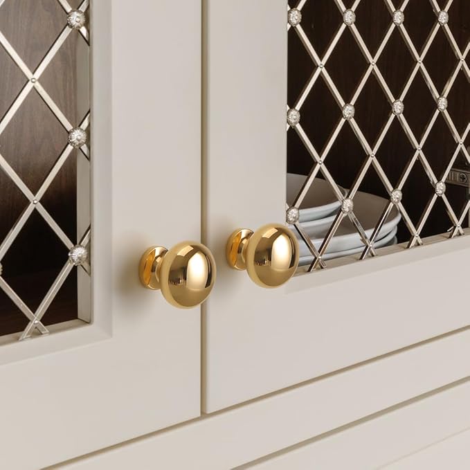 YAGU Modern Solid Cabinet Knobs, 5 Pack Bright Gold, Kitchen Drawer Knob Dresser Polished Brass Hardware Cupboard Bathroom Furniture Closet Pulls