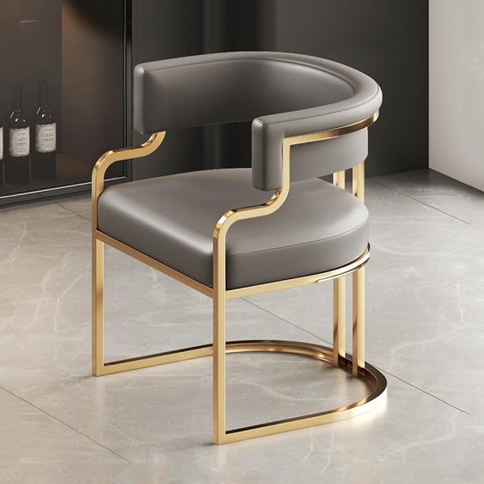 YCKEGEW Leather Modern Tub Chair Upholstered Armchair for Living Room,Dining Room Chairs Guest Chairs for Reception Single Sofa Chair with Golden Metal Legs(Dark Grey)