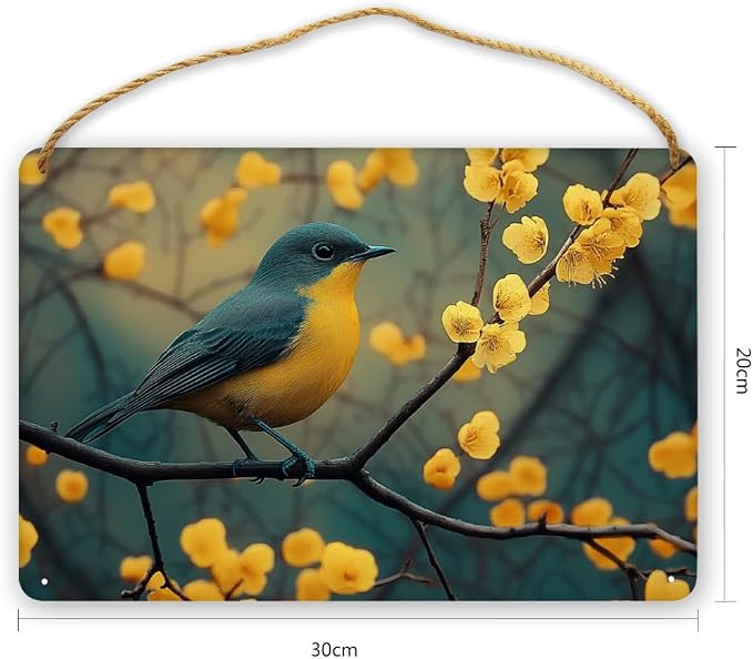 Retro Bird Wooden Art, Vintage Botanical Decors for styles Enthusiasts, 12x8 Inches, Perfect for Nature Fans & Cottage core Home Spaces