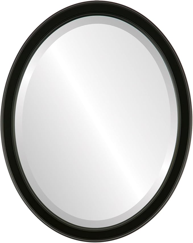 OVALCREST Oval Beveled Wall Mirror for Home Decor - Toronto Style - Matte Black - 18" x 14"