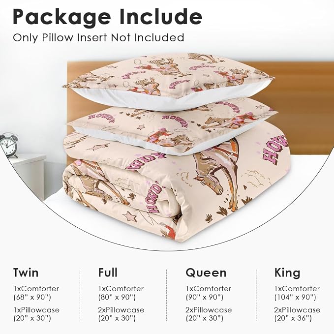 Cowgirl Cowboy Queen Comforter Set, Desert Western Cactus Bedding Set 3 Piece, All Season Soft Toddlers Children Adults Bedroom Bed Decoration Comforter and 2 Pillow Shams