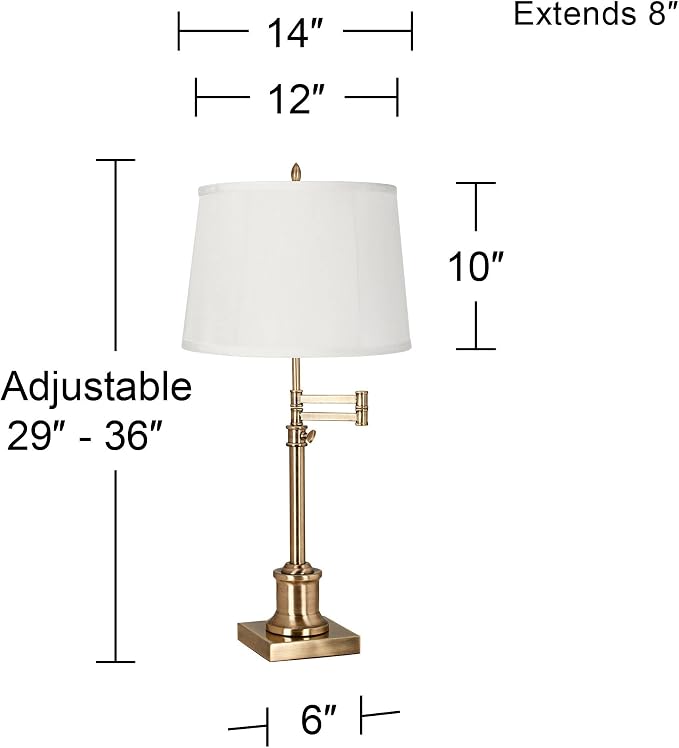 360 Lighting Westbury Traditional Swing Arm Desk Table Lamp Adjustable 36" Tall Antique Brass Beige Fabric Drum Shade for Living Room Bedroom House Bedside Nightstand Home Office Reading