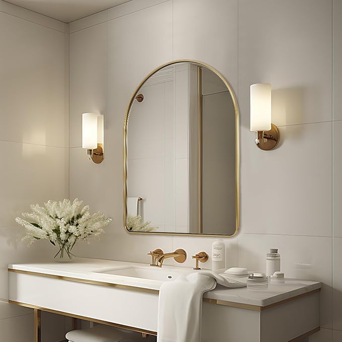 ANDY STAR Arched Mirror, 26''x38'' Brushed Brass Arched Top Rounded Corner, Stainless Steel Antirust, 1'' Deep Set Wall Mounted Vertical Bathroom Mirror