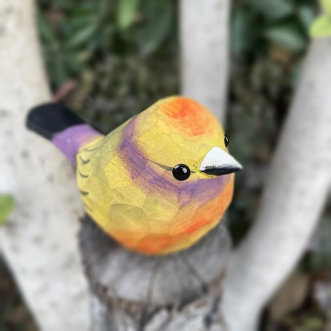 Bird Figurines Hand Carved Painted Wooden Statues for Home Decor, Gift for Bird Lovers,Housewarming, Birthday, Christmas, Anniversaries (NO.10-Rainbow Sparrow)