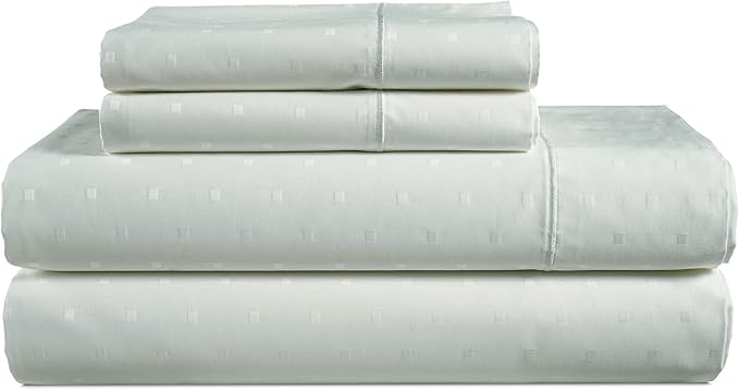 LANE LINEN 100% Egyptian Cotton Bed Sheets - 4PC Calking Sheets Set, Long Staple Cotton Bedding Sheet, Luxury Hotel Sheet Fits Upto 15" Mattress, Swiss Dot - Mineral
