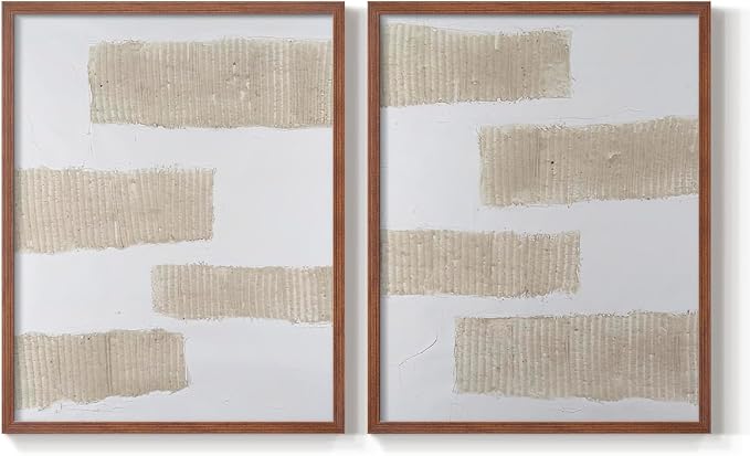 Renditions Gallery Set of 2 Peel & Stick Framed Prints, Modern Abstract Wall Art, Textured Brush Strokes Wall Decor, Re-Stickable - Ready to Hang - 11"x14" - Walnut Frame LT588