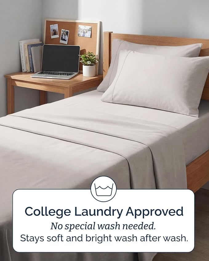 Extra Deep Twin XL Sheet Set - 4 Piece College Dorm Bed Sheets Set with Extra Deep Pockets - Ultra-Soft, Comfy & Breathable Bedding for Women, Men, Kids & Teens - Wrinkle & Fade Resistant - Light Grey