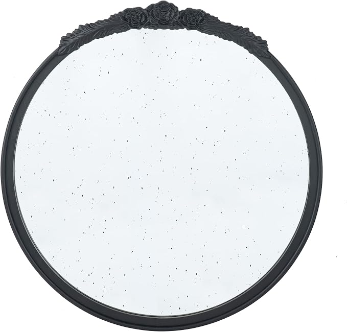 A&B Home Round Wood Mirror - 30" Circle Mirror with Hand Carved Antique Mirror Frame,Bathroom Living Room Bedroom Entryway Black Vanity Mirror