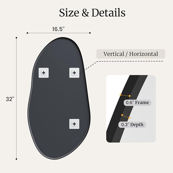 32 x 16.5 Inch Irregular Wall Mirror, Asymmetrical Black Decorative Mirror with Matte Aluminum Frame, Tempered Glass Organic Shape Mirror for Entryway, Bathroom, Bedroom, Vanity & Hallway