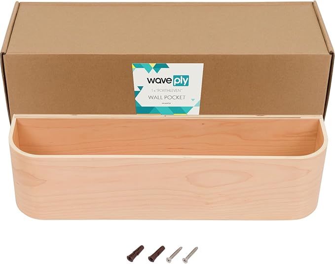 Wooden Wall Mounted Display Caddy, Floating Shelf Organizer Rack, Wood Wall Pocket, Storage Basket Bin 17.7” Wide (Maple)